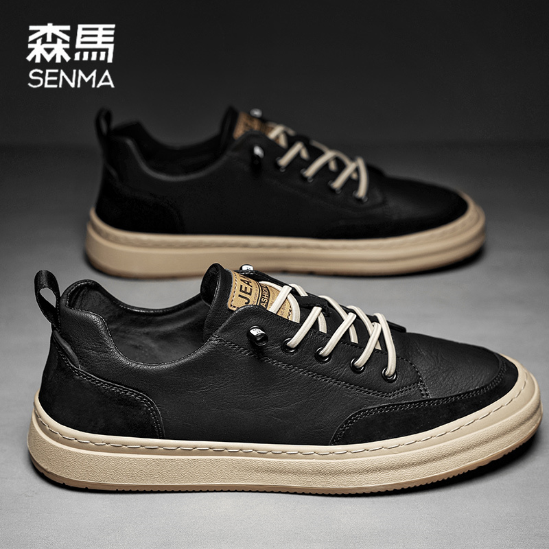 SENMA/森马男鞋冬季上班工作休闲一脚蹬皮鞋男士休闲百搭黑色潮鞋