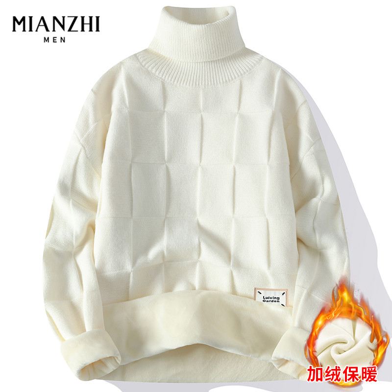 森馬集团棉致高领毛衣男士秋冬季加绒加厚款保暖慵懒风针织衫上衣