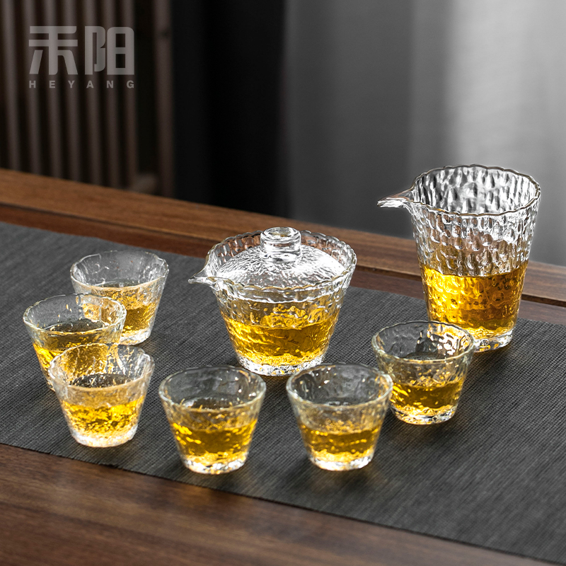 器城 冰露茶具套装透明玻璃茶杯主人杯日式锤纹盖碗泡茶器 1692