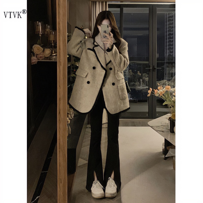VTVK加厚短款呢子大衣女毛呢外套秋冬季小个子高级感赫本风英伦风