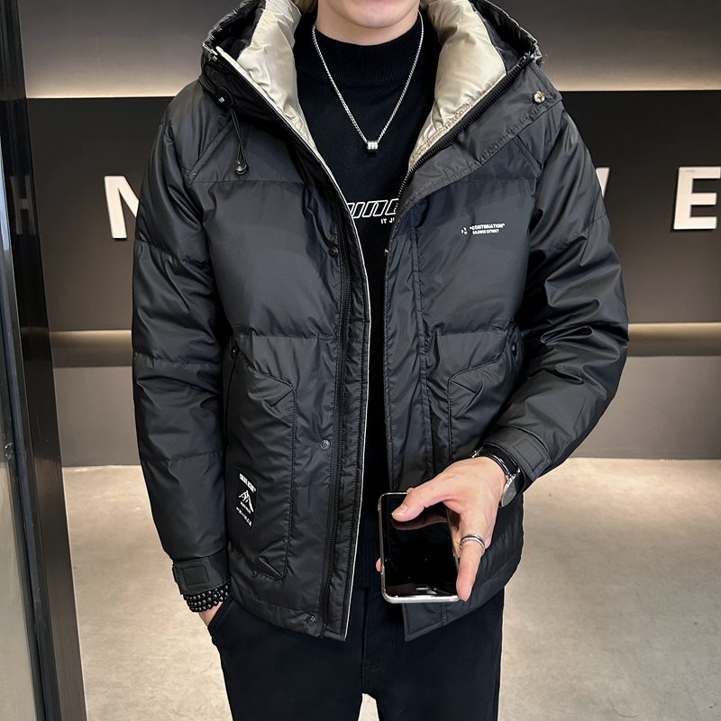冬季新款羽绒服男短款连帽加厚外套青年时尚简约潮牌男装冬季外套