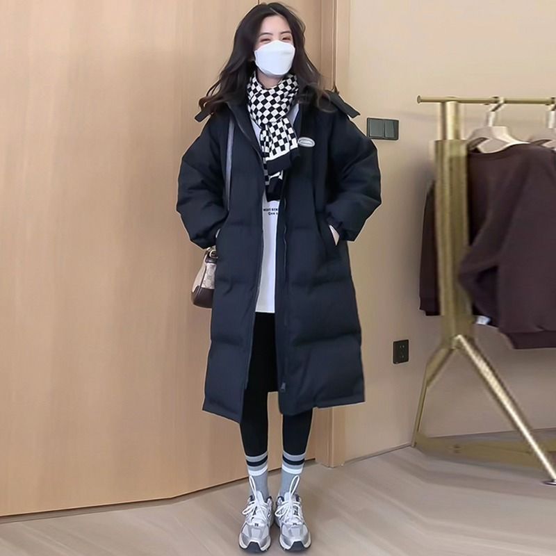 2023新款棉服女中长款过膝韩版棉袄宽松黑色情侣棉衣外套oversize
