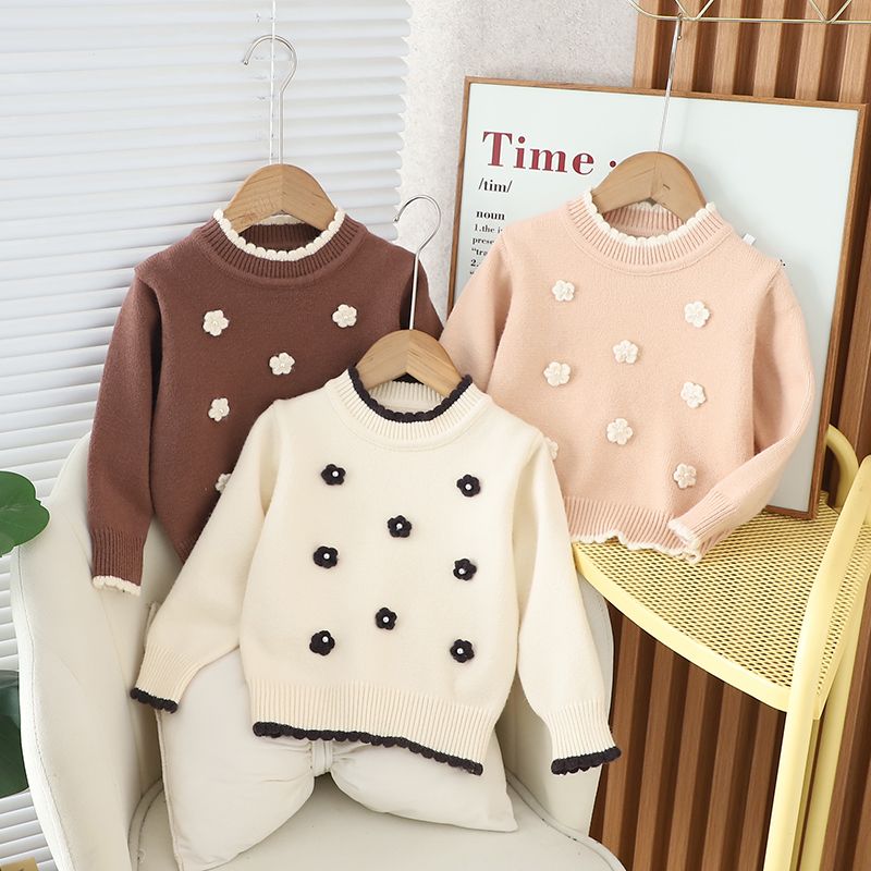 女童毛衣儿童秋冬洋气套头针织新款韩版宝宝加绒加厚圆领小童
