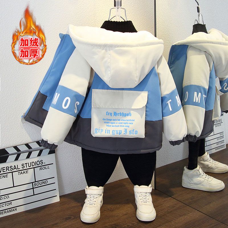 儿童服装男童外套儿童加绒加厚上衣连帽棉袄冬季保暖派克服棉衣AS