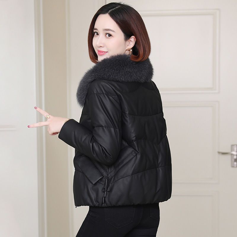 皮羽绒棉服女短款2023年冬季新款宽松小个子狐狸毛领海宁皮衣外套