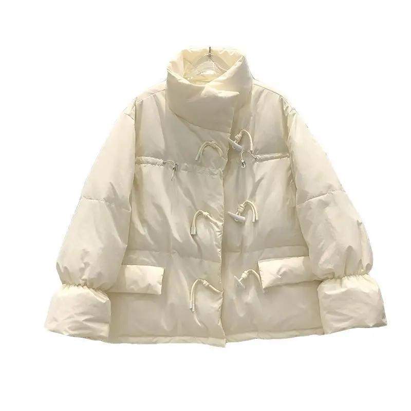 韩系宽松牛角扣羽服女短款2023新款韩版宽松衣面包服外套潮显瘦