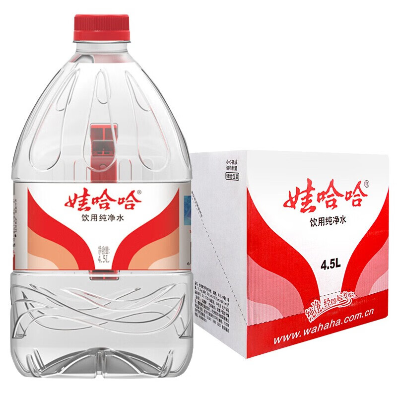 娃哈哈纯净水4.5L*4瓶整箱批发大桶水家庭办公桶装饮用水泡茶水