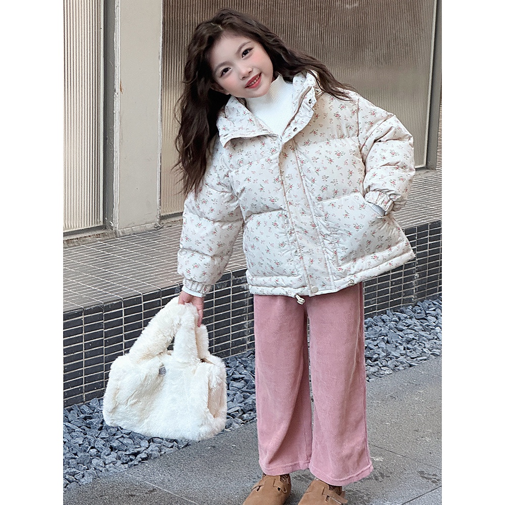 精选现货女童碎花棉服新款洋气儿童冬装棉衣加厚女宝宝冬季棉袄面