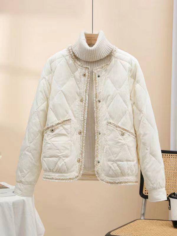 白鸭绒2024羽绒服新款季时尚轻薄香风羽绒圆领短款韩版洋羽绒棉羽