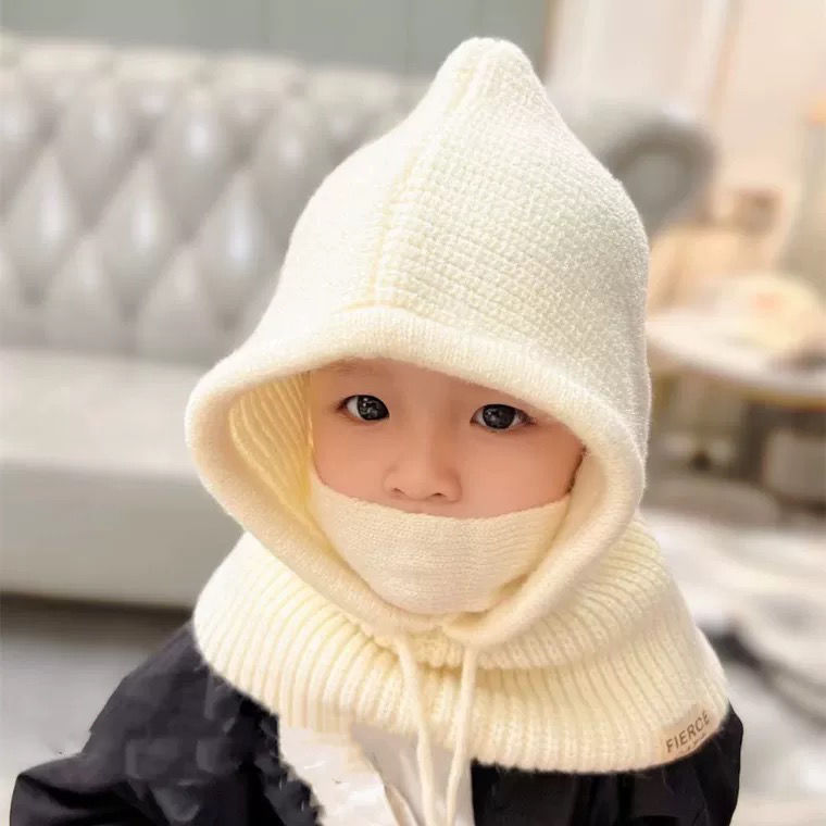 儿童帽子围巾一体帽宝宝连脖帽秋冬款女童毛线帽男童护耳帽套头帽