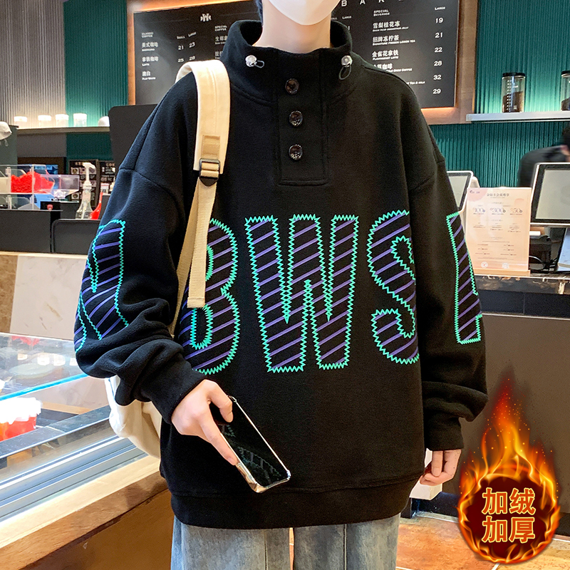 秋冬季新款高领卫衣青少年奥粒绒保暖打底衫学生加绒加厚潮牌上衣