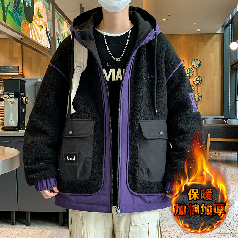 冬季新款男士颗粒绒加厚棉衣潮牌帅气保暖外套青少年学生棉服袄子