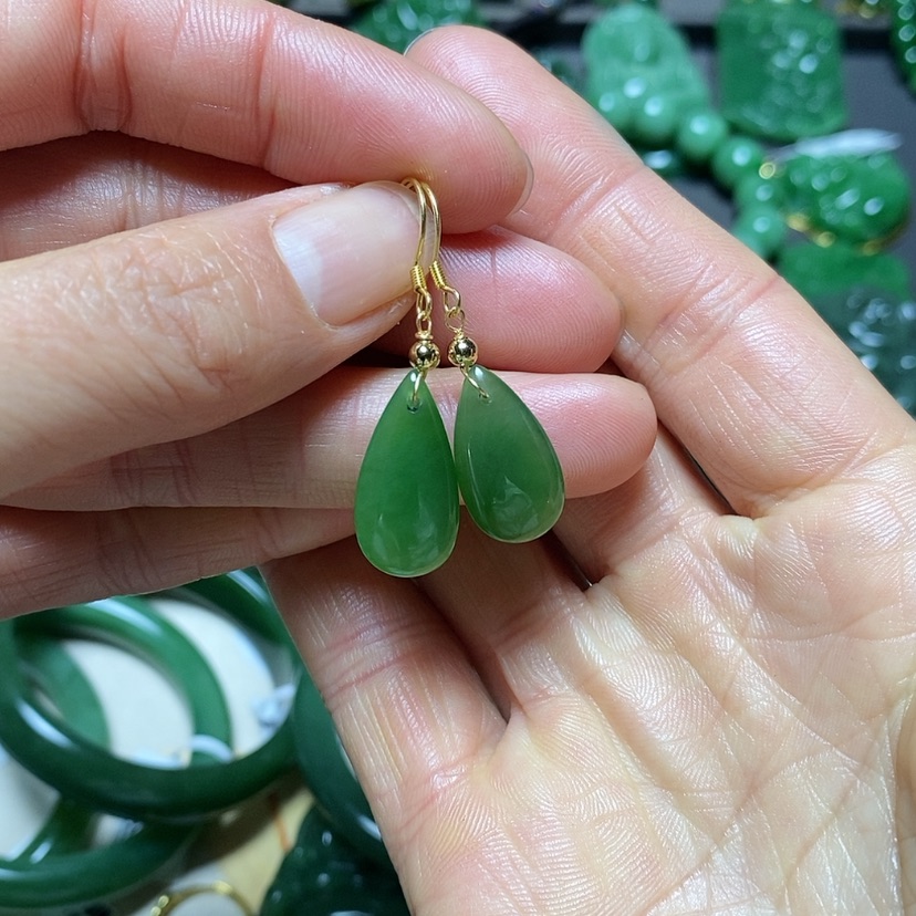 【闪购商品】和田玉（碧玉）耳坠银S925镀金镶嵌