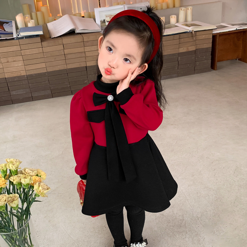 拜年服女童连衣裙冬季儿童加绒圣诞裙子女孩小香风公主礼服宝宝裙