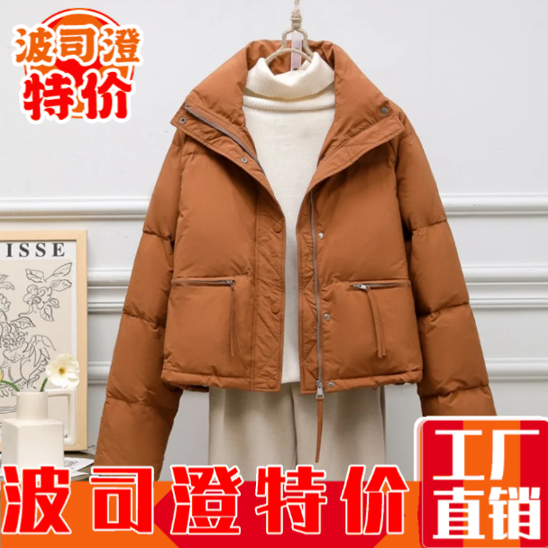 2023羽绒服新款爆款女冬季女装立领短款百搭宽松小个子白鸭绒面