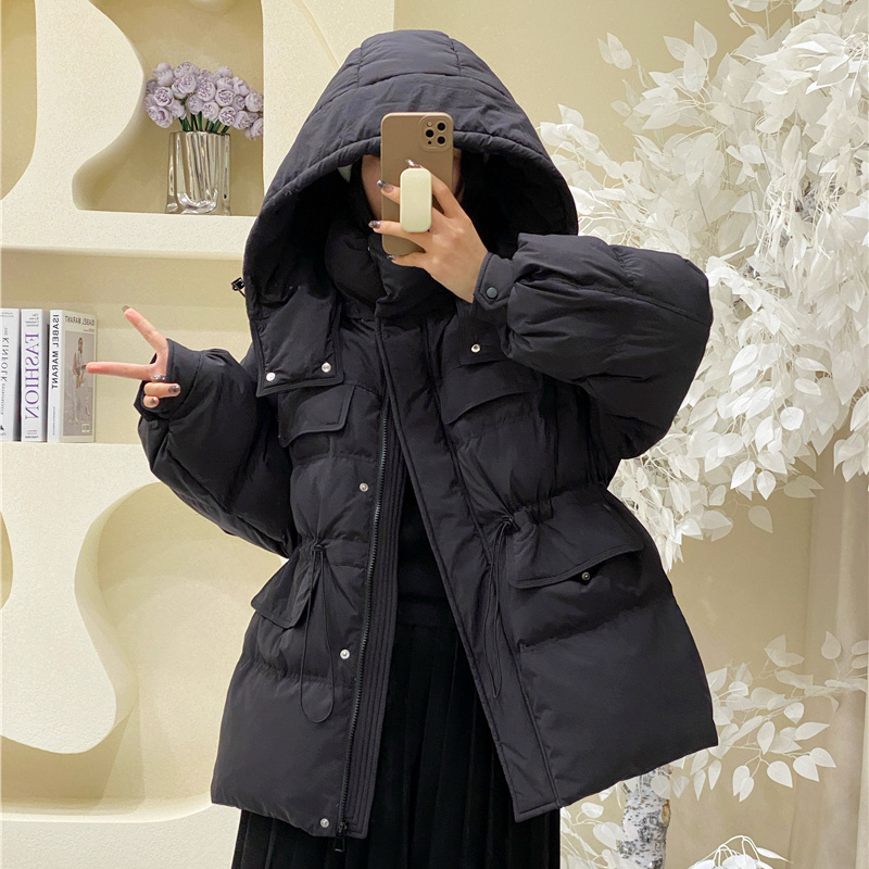 波司断码羽绒服新款2023新款韩系芋泥紫收腰羽绒服女中长款冬装白