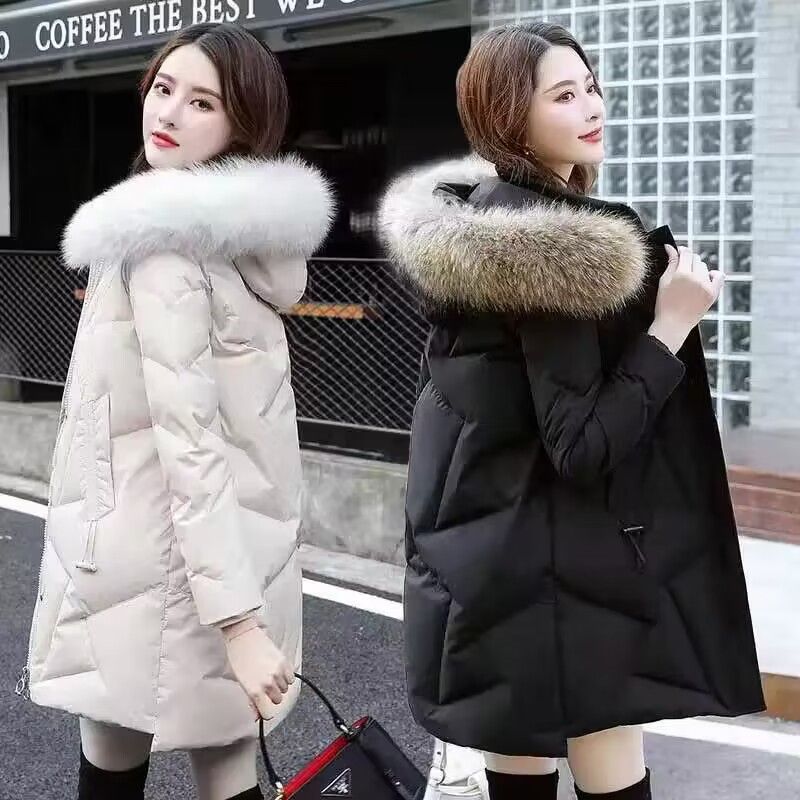 波司断码羽绒服女中长款2023冬新款显瘦白鸭绒大毛领加厚保暖外套