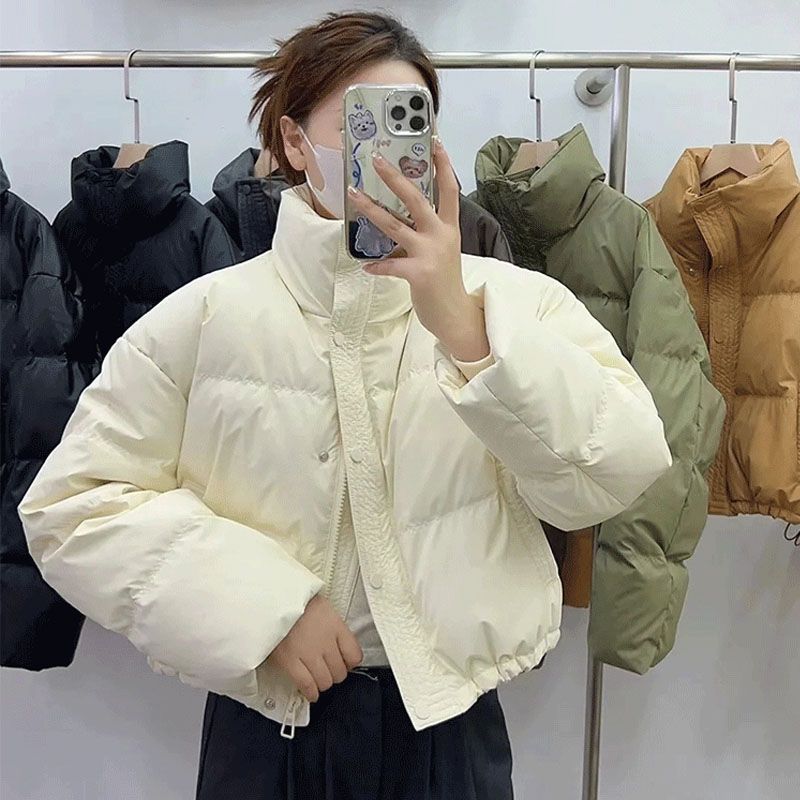 羽绒衣羽绒衣韩版时尚免洗pu皮羽绒棉服女2023新款立领短款加厚宽