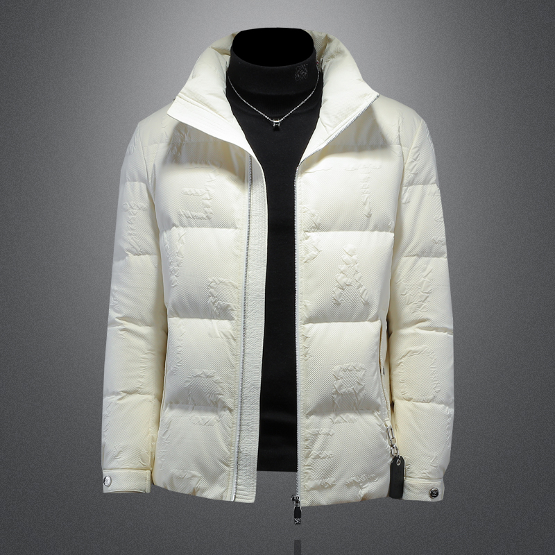 修身欧洲站轻奢男装羽绒服90绒立领保暖时尚休闲提花男百搭厚外套