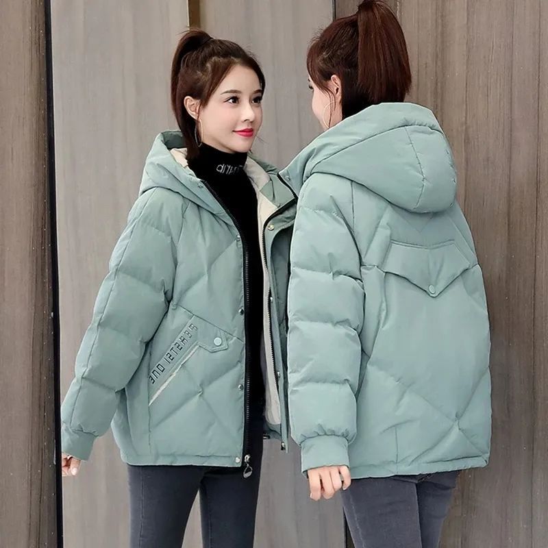 羽绒服户外运动女2023冬季韩版宽松连帽面包服小个子中长款