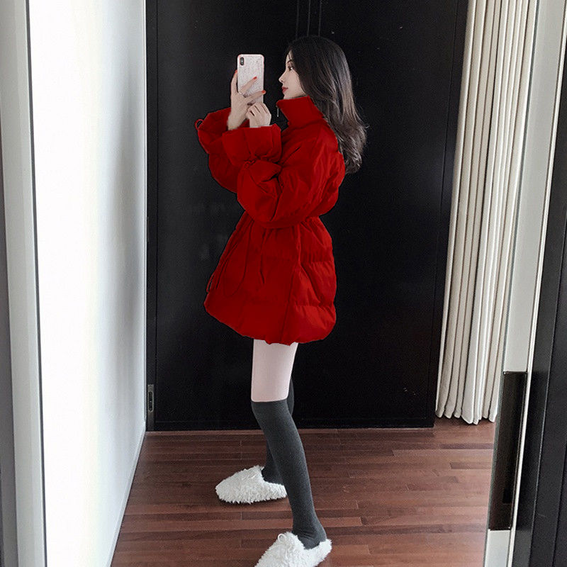 中长款羽绒服2023新款小个子白鸭绒韩版圣诞时尚冬季红色春节外套