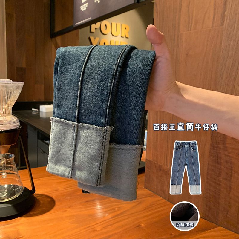 女童加绒牛仔裤一体绒2023冬季新款韩版裤子儿童女宝宝直筒裤子潮
