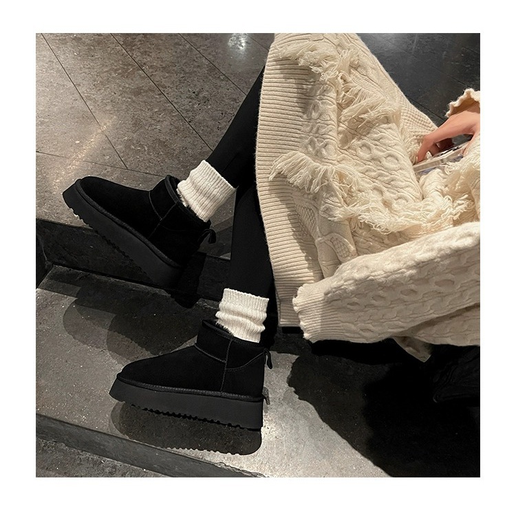 秋冬季回力休闲2023新款圆头短筒保暖棉鞋加绒厚底雪地靴女百搭