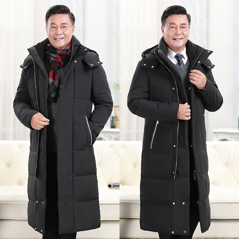 波司澄加长款过膝羽绒服男加厚鸭绒衣新款爸爸装中老年冬季外套宽