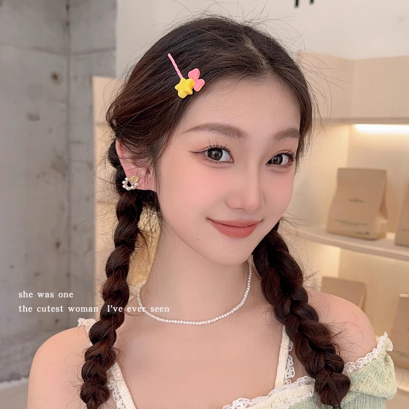 甜美蝴蝶结星星发夹女夏前额侧边刘海夹发卡少女心碎发一字夹头饰