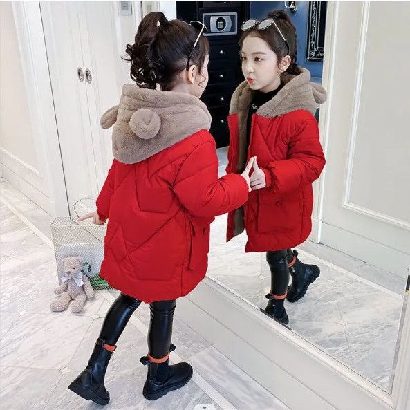 女童棉服加绒厚冬装2023新款儿童防寒棉衣袄可爱中长款洋气外套暖