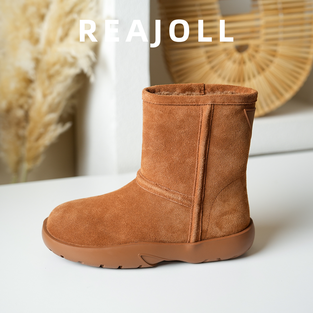 REAJOLL2023新款时尚加绒加厚中筒冬季保暖百搭高帮秋冬雪地靴女
