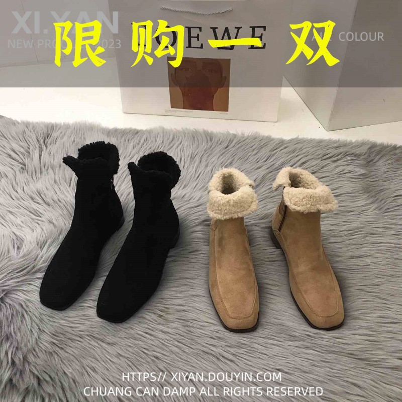 达芙妮沿荐小香风雪地靴女鞋2023年新款秋冬季加绒棉鞋毛毛靴卡其