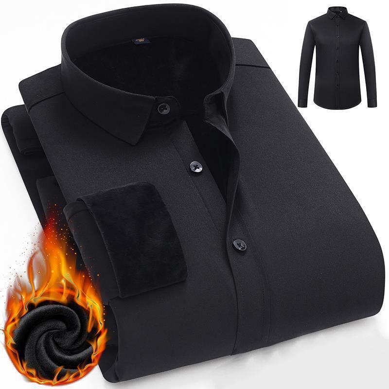 【仨只羊】23秋冬季加绒加厚长袖衬衫男士纯色商务休闲修身韩版潮