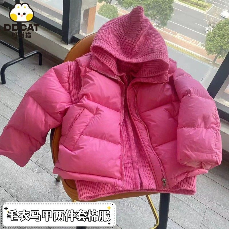 巴拉拉吧女童外穿棉服马甲小女孩2024新款两件套棉袄防寒连帽保暖