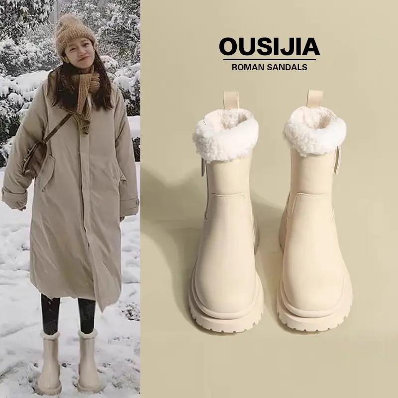 千寻宜雪地靴女冬季2023新款英伦风女款加绒加厚短靴东北保暖棉鞋