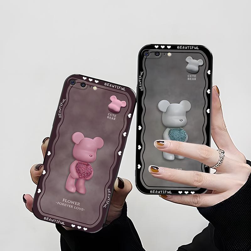 苹果7plus手机壳iphone7PLUS硅胶壳素紫花球熊女款防摔简约创意时