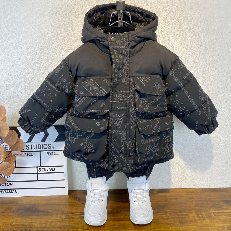 男童冬装中长款棉衣2023新款儿童加厚冬季冬季棉服外套潮小孩棉袄