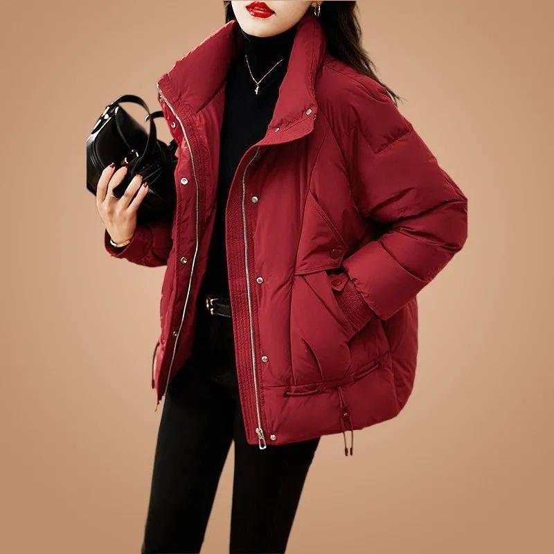 红色羽绒羽绒服女短款2023新款时尚宽松显瘦加厚保暖设计感