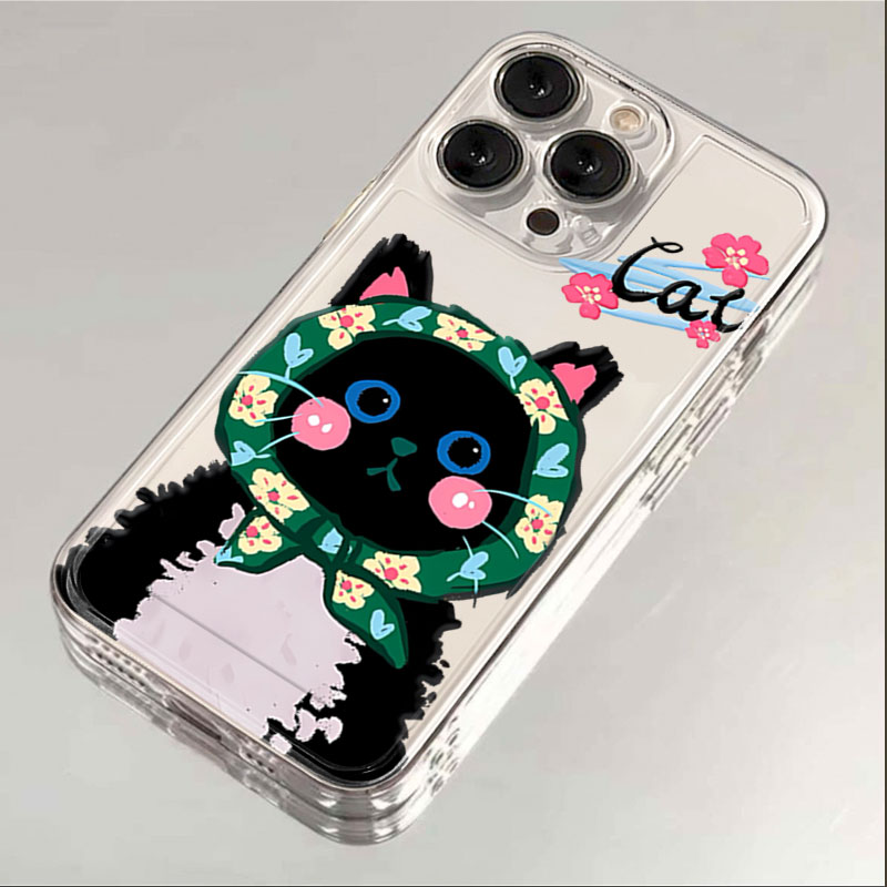 花帽小黑猫iphone15苹果手机壳14promax硅胶13pro透明12全包11ins
