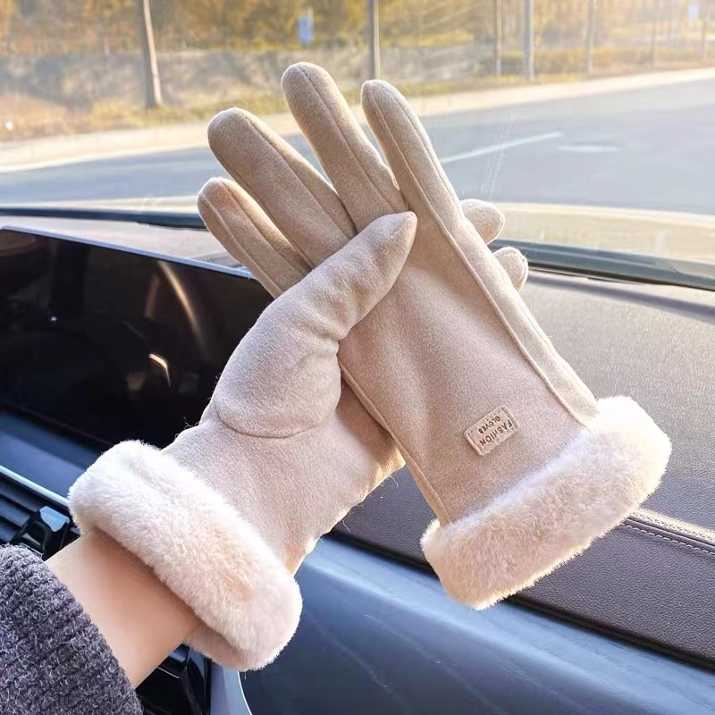 秋冬季加绒加厚骑行手套保暖学生女士防寒开车防冻触屏时尚手套