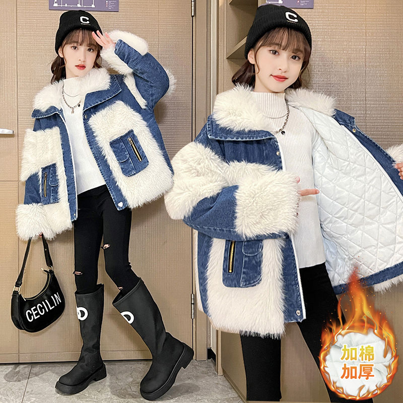 【品牌】女童冬装牛仔外套2023新款洋气加厚棉衣服中大童冬款派DL