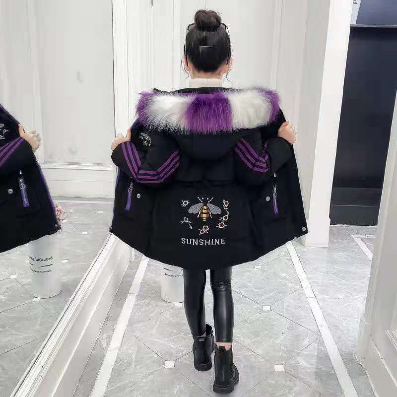 雅鹿女童棉服2023新款洋气冬装儿童羽绒棉衣中长款加厚中大童棉袄
