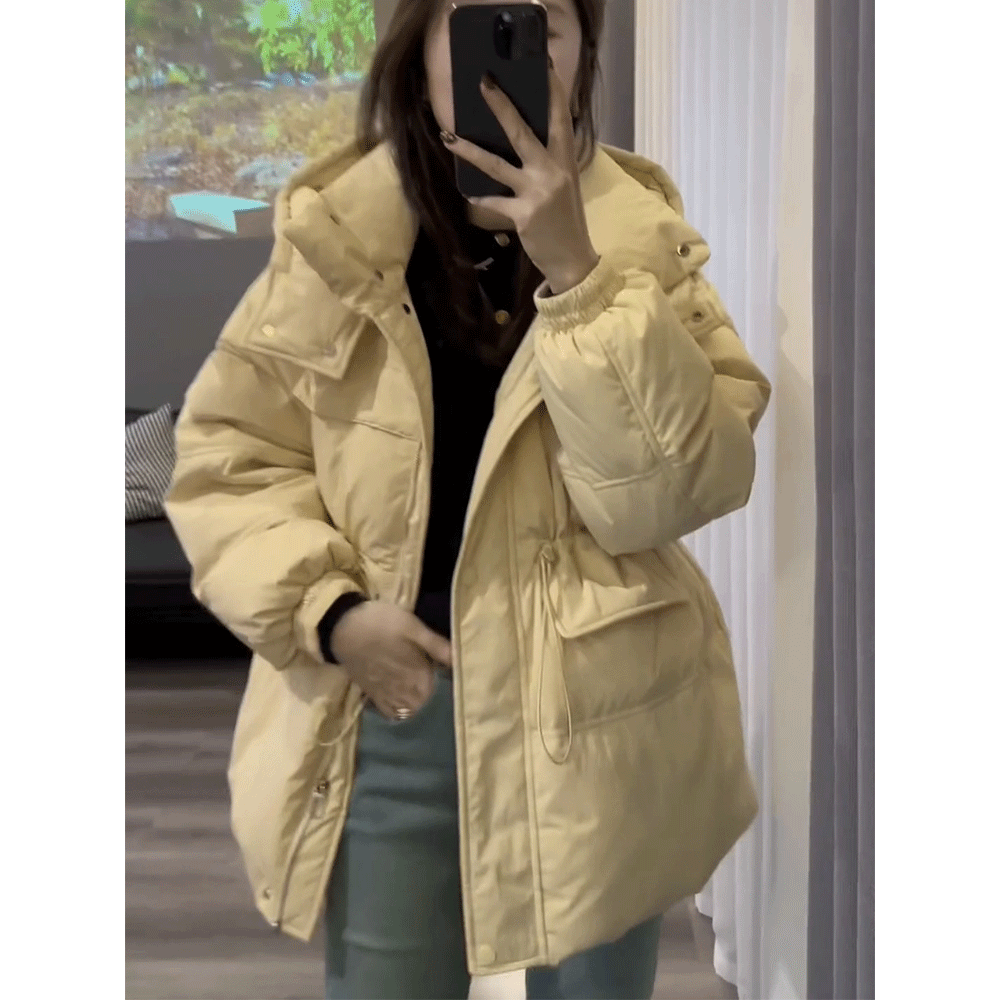 波司澄白鸭绒羽绒服女中长款冬季新款韩版宽松收腰气质连帽羽绒外