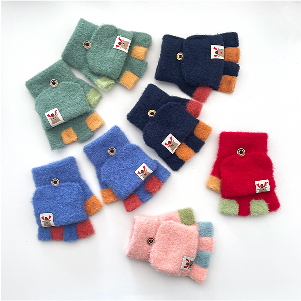 【4-8岁】儿童半指翻盖手套冬季可爱针织毛绒加厚毛线秋冬季保暖