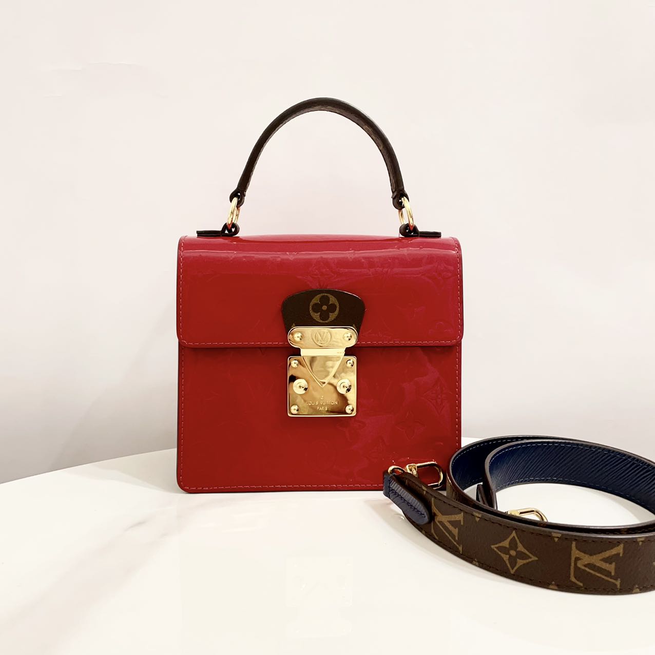 99新  7姐福利/LV 路易威登/红色 漆皮 春街 手提盒子包/超难买