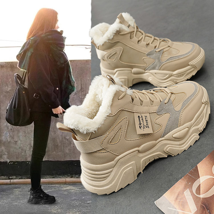 回力瑞高帮加绒老爹鞋女款秋冬季加厚雪地靴保暖运动大棉鞋