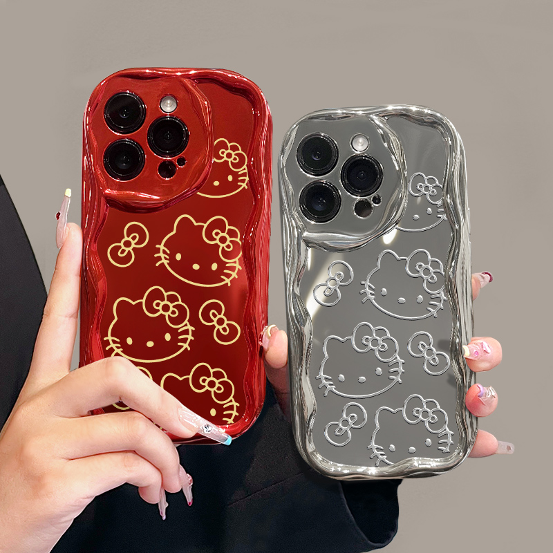 适用苹果15网红iPhone14手机壳13/12/11promax电镀线条kt猫保护套