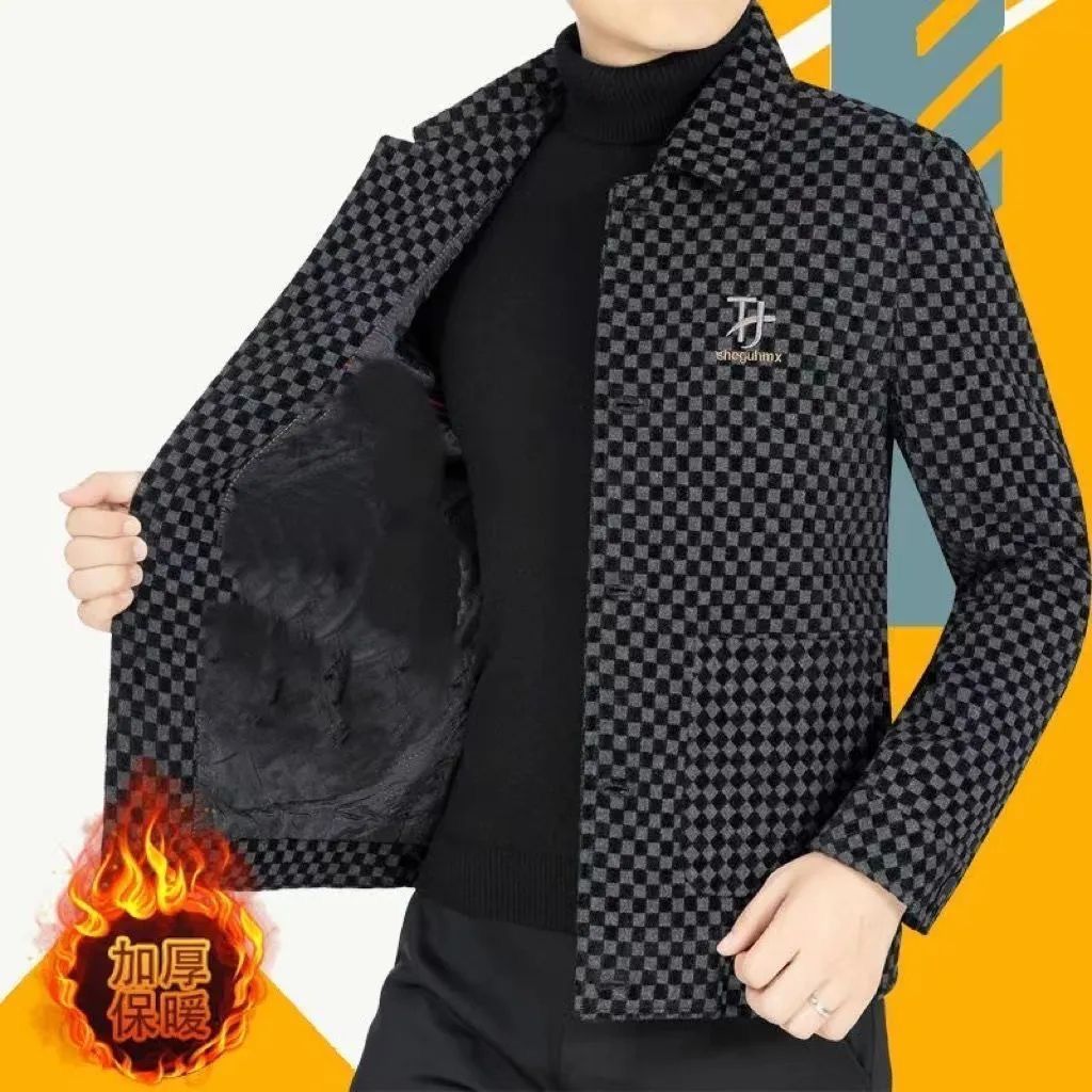 高档毛呢外套男2023新款翻领休闲夹克秋冬商务呢子上衣加绒加厚潮