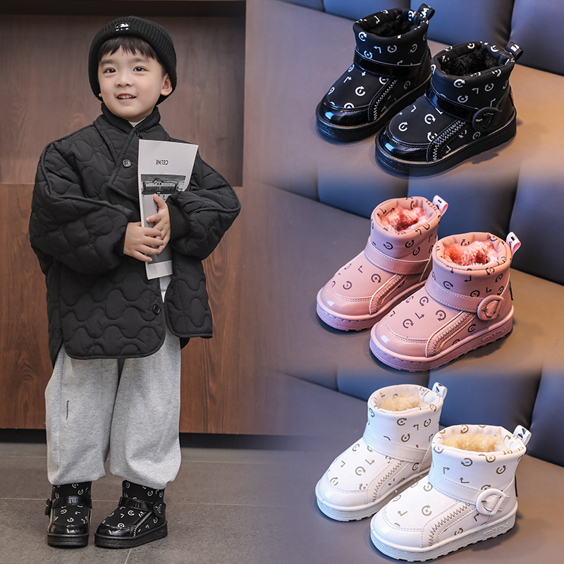 ABCYEEF冬季儿童雪地靴耐磨加厚男女童靴子加绒保暖棉靴小孩短靴