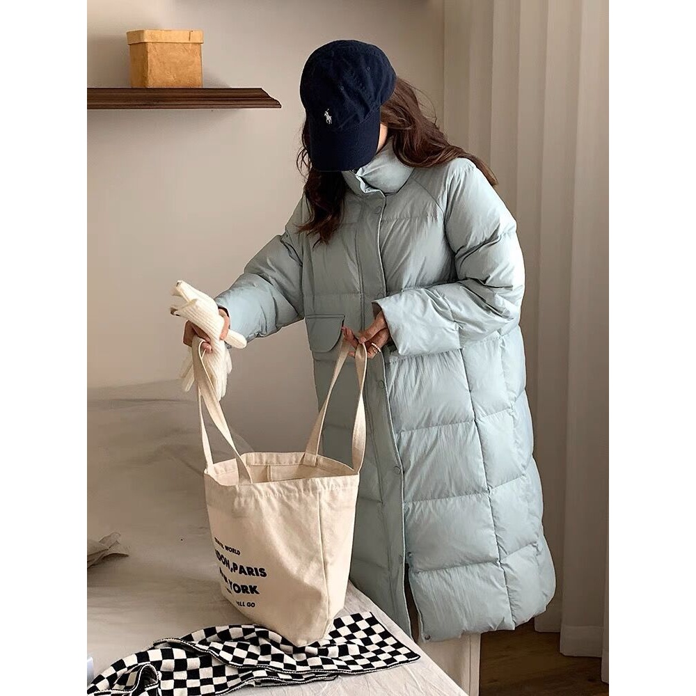 波司澄羽绒服女中长款过膝新款时尚韩版宽松立领高级感白鸭绒冬外